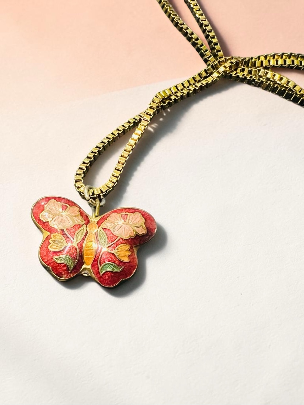 Gold Tone Cloisonné Butterfly Necklace